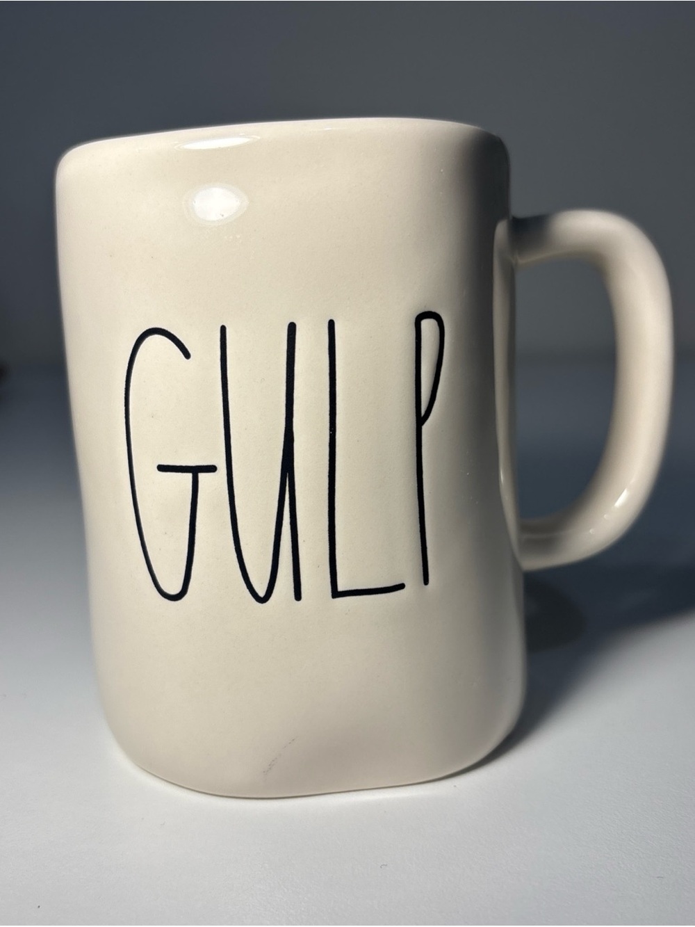 Rae Dunn Cream Ceramic Mug with Black GULP Lettering
